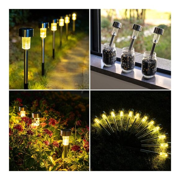 GIGALUMI 5-Pack Solar Pathway Lights, Stainless Steel, Waterproof, Warm White LE - Picture 2 of 8